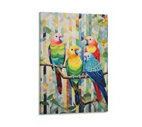 FUYUETTG Watercolor Cute Bird Canvas Wall Art, Retro Cartoon Parrot Branch Painting Print on Textured Canvas, Wall Poster Artwork for Living Room Bedroom Office Decor Frame 08x12inch(20x30cm)