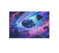 FUYUETTG Watercolor Earth Planet Canvas Wall Art, Abstract Galaxy Space Fantasy Painting Print on Textured Canvas, Wall Poster Artwork for Living Room Bedroom Office Decor Unframe 20x30inch(50x75cm)