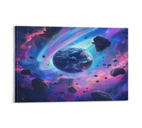 FUYUETTG Watercolor Earth Planet Canvas Wall Art, Abstract Galaxy Space Fantasy Painting Print on Textured Canvas, Wall Poster Artwork for Living Room Bedroom Office Decor Frame 12x18inch(30x45cm)