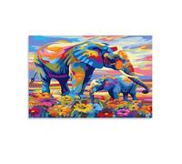 FUYUETTG Watercolor Elephant Canvas Wall Art, Colorful Animal Rustic Flower Painting Print on Textured Canvas, Wall Poster Artwork for Living Room Bedroom Office Decor Unframe 16x24inch(40x60cm)