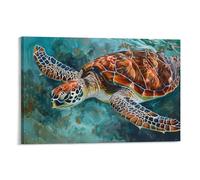 FUYUETTG Watercolor Sea Turtle Canvas Wall Art, Abstract Ocean Nature Animals Painting Print on Textured Canvas, Wall Poster Artwork for Living Room Bedroom Office Decor Frame 20x30inch(50x75cm)