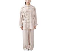 FUYUFU Tai Chi Outfit in Cotton and Linen Unisex Martial Arts Clothing Kung Fu Costume for Man and Woman (a Set) (Khaki/Long Sleeve, XXXL)