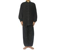 FUYUFU Tai Chi Outfit in Cotton and Linen Unisex Martial Arts Clothing Kung Fu Costume for Man and Woman (a Set) (Black/Long Sleeve, M)