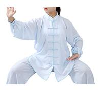 FUYUFU Tai Chi Outfit In Cotton And Linen Unisex Martial Arts Clothing Kung Fu Costume For Man And Woman (a set) (Light Blue/Long sleeve, XXL)