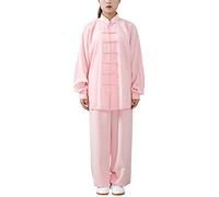 FUYUFU Tai Chi Outfit In Cotton And Linen Unisex Martial Arts Clothing Kung Fu Costume For Man And Woman (a set) (Pink/Long sleeve, XXXL)