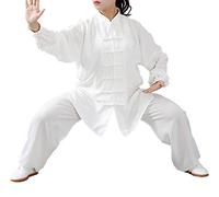 FUYUFU Tai Chi Outfit in Cotton and Linen Unisex Martial Arts Clothing Kung Fu Costume for Man and Woman (a Set) (White/Long Sleeve, M)
