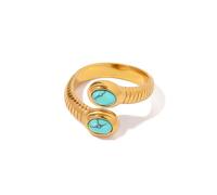 FuYuland Adjustable Serpent Tail Ring with Blue Cubic Zirconia - Hypoallergenic 18K Gold Plated Stainless Steel Jewelry, Symbolic Gift for Women - Eternal Love, Wisdom & Renewal(Sky blue)