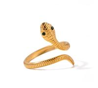 FuYuland Serpent Ring - 18K Gold Adjustable Snake Jewelry - Ouroboros & Caduceus Gift - Hypoallergenic US 6-9（STYLE-2）