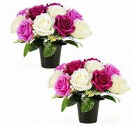 Fuyuleyo 2 Pack Artificial Grave Flowers in Pots, 30cm Silk Flowers for Graves Memorial Cemetery Flower, Weatherproof UV Resistant Funeral Arrangements for Outdoor Graveside Ornaments, Purple