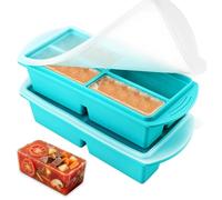 Fuyuleyo 2 Pack Silicone Soup Freezer Containers, Large Silicone Freezer Moulds with Lids 4-Compartment Freezer Tray Meal Prep Soup Storage Container, Ice Cube Tray for Freezing Soup, Broth, Sauces