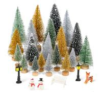 Fuyuleyo 26Pcs Mini Christmas Tree Bottle Brush Trees, Christmas Village Sets with Resin Mini Christmas Ornaments, Miniature Artificial Christmas Trees for DIY Crafts Christmas Table Decorations