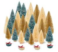 Fuyuleyo 28Pcs Mini Christmas Tree Bottle Brush Trees, Miniature Artificial Christmas trees for Winter Ornaments, Snow Frosted Sisal Trees Small Tabletop Christmas Tree for Christmas Decor Crafts