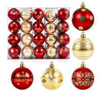 Fuyuleyo 40Pcs 6cm Christmas Baubles, Red Gold and Green Christmas Tree Decorations Set, Shatterproof Xmas Balls Ornaments Tree Baubles for Hanging Xmas Decorations Festive Holiday Home Decor