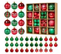 Fuyuleyo 44Pcs Christmas Baubles, Red and Green Christmas Tree Decorations Set, Shatterproof Xmas Balls Ornaments Tree Baubles for Hanging Xmas Decorations Festive Holiday Home Decor