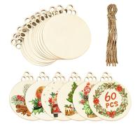 Fuyuleyo 60pcs Wooden Baubles, 3.5" Natural Round Baubles Blank Wood Discs Slices Circles for DIY Crafts Hanging Christmas Tree Decorations