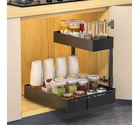 Fuyuleyo Expandable Under Sink Storage Organiser, Height Adjustable Pull Out Cabinet Organiser with Metal Sliding Drawers, 2 Tier Multi-Purpose Bathroom Kitchen Cupboard Storage and Organisation