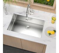 Fuyuoer 28 Inch Undermount Kitchen Sink 18 Gauge Stainless Steel Under Counter Sink Single Bowl Deep Handmade Single Bowl Kitchen Sink,28"x18"x9"