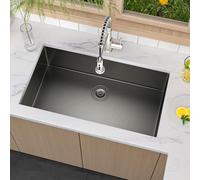 Fuyuoer 33 Inch Undermount Kitchen Sink Black 18 Gauge Stainless Steel Under Counter Sink Single Bowl Deep Handmade Single Bowl Kitchen Sink,33"x19"x9"