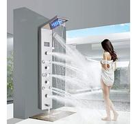 FUZ Contemporary Shower Panel Tower System with 6-Function Faucet, LED Rainfall & Massage Jets, Handheld Sprayer, and Tub Spout, Brushed Nickel