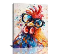 Banksy Chicken Wall Art Rooster Pictures Funny Chicken Canvas Wall Decor Rooster Painting Home Modern Artwork Decorations Framed for Kitchen Living Room Bedroom Bathroon Office 12 x 16 inch