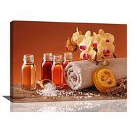 Fuzawet Bathroom Decor Wall Art Orange Bathroom Wall Decor Floral Towel Bath Salt Orange Essential Oil Pictures Canvas Relax Calm Painting Prints Modern Artwork Framed Home Bedroom Decoration 24x16''