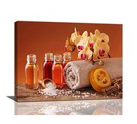 Orange Bathroom Decor Wall Art Zen Orchid Painting Spa Pictures Canvas Prints Modern Home Framed Artwork for Bedroom Living Room Meditation Room 16"x12"