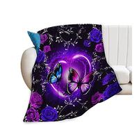 Fuzawet Butterfly Blanket Purple and Blue Butterfly Rose Throw Blanket Butterfly Gifts for Women Girls Super Soft Cozy Fleece Butterflies Plush Bedding Blanket for Kids Adults Bed 40"x50"