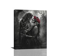 Fuzawet Gothic Skull Wall Art Pictures Goth Skeleton Wall Decor Canvas Painting Home Modern Artwork Decorations Framed for Bathroom Living Room Bedroom Office 16 x 20 inch