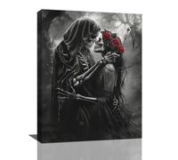 Fuzawet Gothic Skull Wall Art Pictures Goth Skeleton Wall Decor Canvas Painting Home Modern Artwork Decorations Framed for Bathroom Living Room Bedroom Office 12 x 16 inch