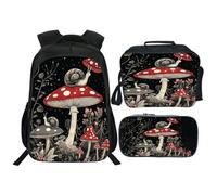 Fuzawet Mushroom Snails Backpack 3PCS 16" Preschool Elementary Schoolbag with Lunch Box Pencil Case Bookbag Set for Girls Boys Kids Children Teens School Students