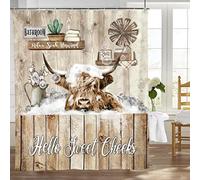 Fuzawet Rustic Highland Cow Shower Curtain Farmhouse Highland Cow Shower Curtain Set with 12 Hooks Fabric Waterproof Farm Country Cow Curtains Bathroom Curtain Decor for Bathtub 60''x72''