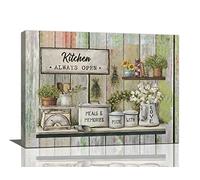 Fuzawet Rustic Kitchen Wall Art Farmhouse Kitchen Pictures Wall Decor Tableware Motivational Canvas Painting Farm Kitchen Sign Framed Artwork for Kitchen Dining Room 12''x16''