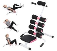 Fuzeiuo Mini Inversion Table for Back Pain Relief, 350Lbs Heavy Duty Portable Lumbar Decompression Machine, Compact Foldable Spine Stretcher Yoga Stool with Ergonomic Foam Rollers Pink (Pink Black)