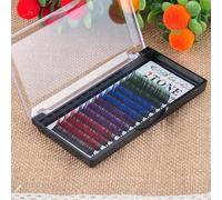 FUZHAN 0.10mm Two-Tone Flat Lash Extensions - Straight Dense Mixed Colors, Black Base with Colored Tips, Professional Eyelash Extensions for Salons (D Curl, 13mm)