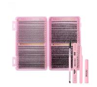 FUZHAN 800PCS Dense D Curl Cluster Lash Extension Kit 8-18mm - DIY Voluminous Individual Clusters for Natural to Dramatic Looks with 2-in-1 Glue Pen, Remover Pen & Tweezer (PINK KIT-DIY-JMS-054)