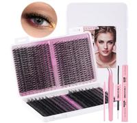 FUZHAN 800PCS DIY Cluster Lash Extension Kit 9-16mm - Natural & Volume D Curl Individual Clusters with 2-in-1 Glue Pen, Remover Pen & Tweezer (PINK KIT-DIY-JMS-157)
