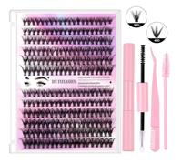 FUZHAN DIY Cluster Lash Extension Kit 10-16mm 30D 40D - Individual Cluster Lashes with Glue, Tweezer & Brush, At-Home Lash Extension Set for Natural to Volume Look, Reusable Lightweight Lashes