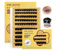 FUZHAN DIY Cluster Lashes 10 Rows 100-200 Clusters with Glue Band - Reusable Eyelash Extensions No Glue Needed - Mixed Lengths - Bonus Precision Tweezer (MJ10-04 - 200 Clusters (10 Rows))