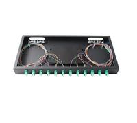 FUZIDDN 1U Fiber Optic Patch Panel, OM3 Multimode LC-UPC 24 Fiber Rack Mount Enclosure, 2 Splice Trays & 24 Color Pigtails, Fits Standard 19-inch Racks & Cabinets for Data Center/Enterprise Network