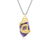 Fuzilai.CJ - Natural Crystal, Amethyst, Rose Quartz or Green Quartz Stone Pendant Necklace on Vegan Leather Adjustable Cord, Raw Gemstone Jewelry Gift Box for, 1.6"-2" (4-5cm), Crystal, Crystal