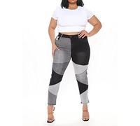 FUZUAA Stretchy Patchwork Jeans Women Trendy Elastic Waist Two Tone Jeans Denim Pants (Color : Black, Size : 3XL)