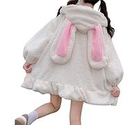 FUZUAA Women Cute Bunny Ear Hoodie Fuzzy Fluffy Rabbit Sweater Sweatshirt Pullover Tops Long Sleeve Kawaii Jacket Coats (Color : White, Size : M)