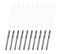 FUZVOL 10 Pieces Black Hair Extension Loop Needle Threader,Nano Bead Threader with Plastic Handle Pulling Hook Tools for Hair& Feather Extension