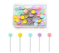 FUZVOL 100 Pcs Sewing Pins Safety Flat Head Dressmaking Pins for Crafting, Knitting, Quilting with Storage Box - Colorful Heads - Sewing Notions for Fabric, Jewelry, DIY Decor - Plum Blossom