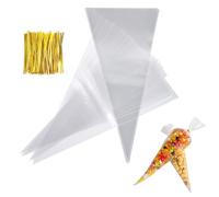 FUZVOL 100pcs Sweet Cone Bags - 30 * 16cm Clear Cellophane Bags with Twist Ties for Baking, Parties, Birthdays, Christmas