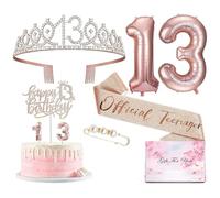 FUZVOL 13th Birthday Decorations, Sash, Tiara, Cake Topper, Number Candles, Balloons, Gifts for Women
