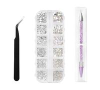 FUZVOL 1728 PCS Rhinestones for Nail Art AB Clear Crystal Nail Gems Diamonds 6 Sizes Flat Back Gems with Tweezers, Rhinestone Picker Dotting Pen, Glue for Nail Crafts Clothes Art