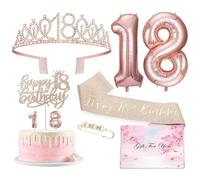 FUZVOL 18th Birthday Decorations, Sash, Tiara, Cake Topper, Number Candles, Balloons, Gifts for Women