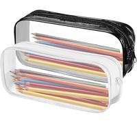 FUZVOL 2 Pcs Clear Pencil Case Transparent PVC Cosmestic Make up Bag Stationery Pouch Waterproof Zippered Pen Bag for Student School Makeup & Office Supplies