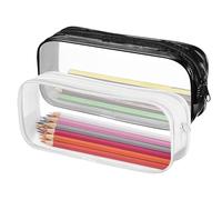 FUZVOL 2 Pcs Clear Pencil Case Transparent PVC Cosmestic Make up Bag Waterproof Zippered Pen Bag Stationery Pouch for Student School Makeup & Office Supplies